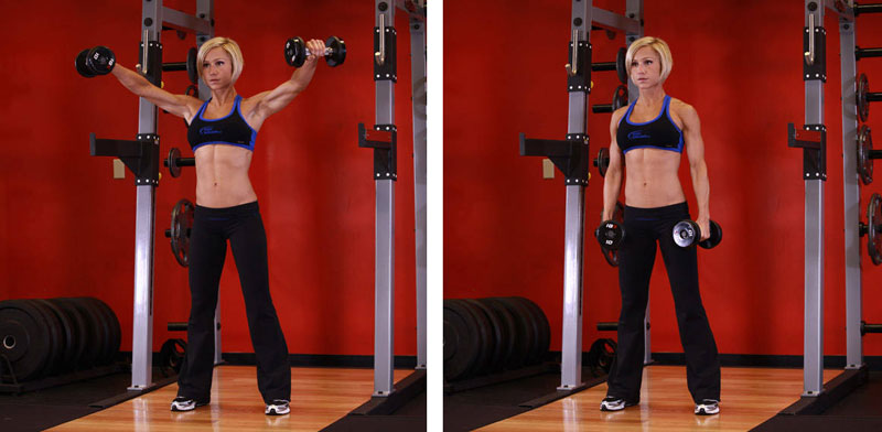 Махи гантелями стоя