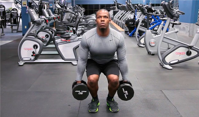 Приседания с гантелями