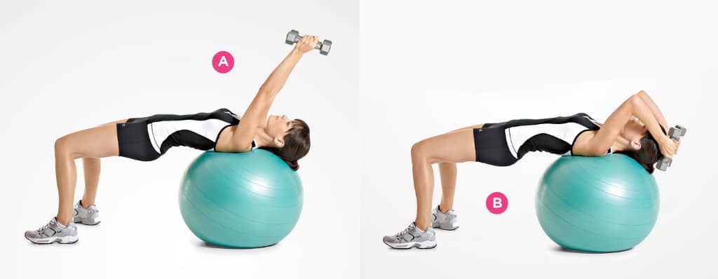 Разгибания на трицепс, лежа на фитболе