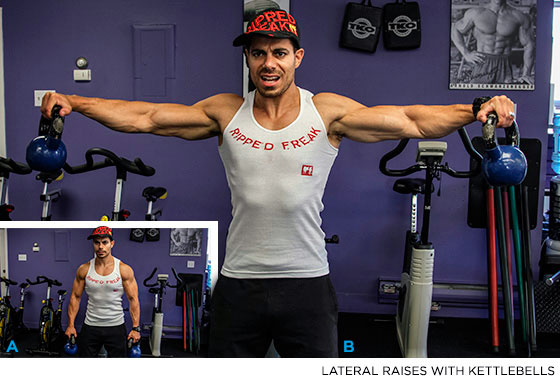 Разведения рук с гирям в стороны