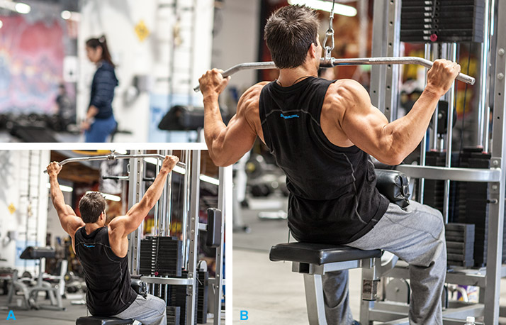 Тяга верхнего блока к груди широким хватом