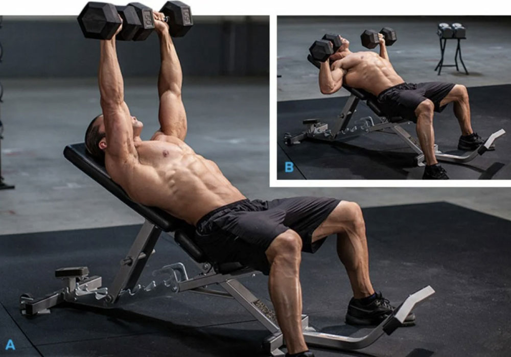 Жим гантелей под уголом