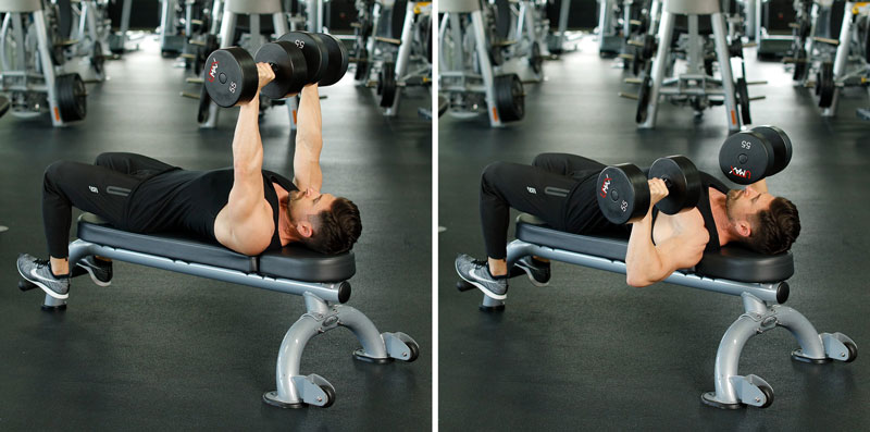 Жим гантелей на горизонтальной скамье